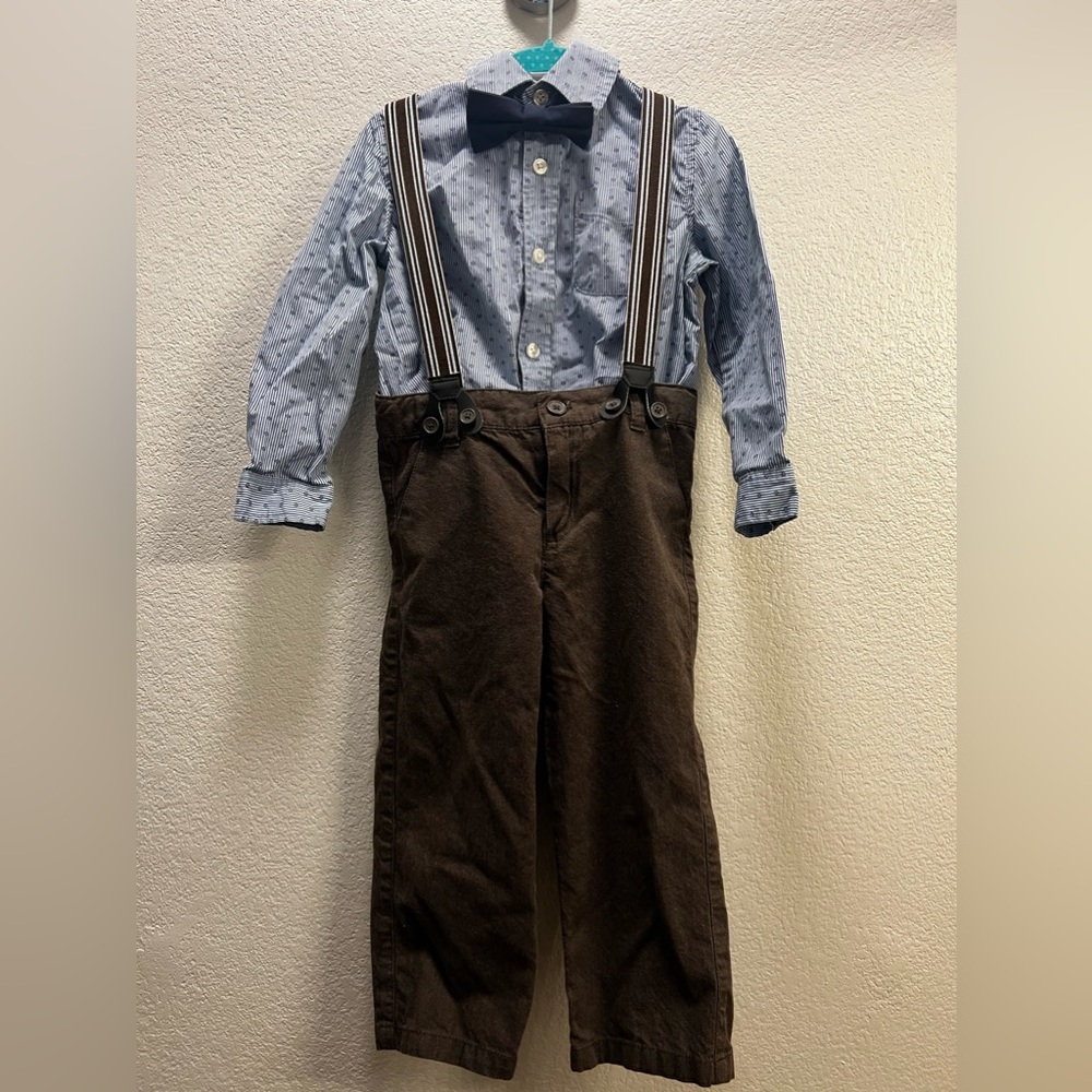 Kids R Us outfit with bow tie and suspenders